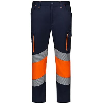 VELILLA Tweekleurige stretchbroek met gesegmenteerde band, professionele broek, uniseks, marineblauw en neonoranje, 3XL 3XL VELILLA Tweekleurige stretchbroek met gesegmenteerde band, professionele broek, uniseks, marineblauw en neonoranje, 3XL 3XL