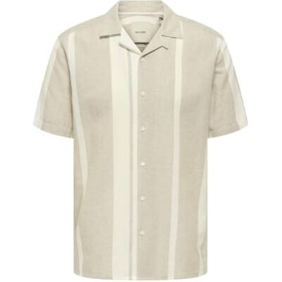 Only Onscaiden SS Stripe Linen Resort T-shirt van linnen voor heren, Vintage kaki XL Only Onscaiden SS Stripe Linen Resort T-shirt van linnen voor heren, Vintage kaki XL