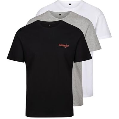 Wrangler Marston T-shirt voor heren, verpakking van 3 stuks, licht, katoen, zwart/grijs gemêleerd/wit, maat M Wrangler Marston T-shirt voor heren, verpakking van 3 stuks, licht, katoen, zwart/grijs gemêleerd/wit, maat M