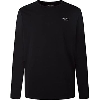 Pepe Jeans London Original Basic 3N T-shirt voor heren, slim fit, lange mouwen, katoen, stretch, ronde hals met logo, zwart Pepe Jeans London Original Basic 3N T-shirt voor heren, slim fit, lange mouwen, katoen, stretch, ronde hals met logo, zwart