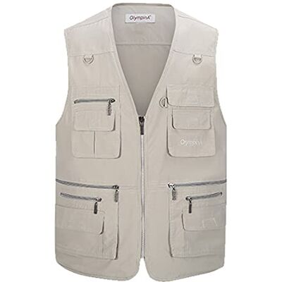 Hwalleum Outdoorvest voor heren, licht, vrije tijd, meerdere zakken, casual vest, sportjas, journalist, ademend, duurzaam, mouwloos, jas voor kamperen, vissen, jacht, fotografie, Licht Khaki. XXL Hwalleum Outdoorvest voor heren, licht, vrije tijd, meerdere zakken, casual vest, sportjas, journalist, ademend, duurzaam, mouwloos, jas voor kamperen, vissen, jacht, fotografie, Licht Khaki. XXL