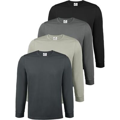 ALPIDEX Heren T-shirt met lange mouwen, 4 stuks, 100% katoen, basic, effen, katoen, stretch, ronde hals, maat: 4XL, kleur: Storm 4XL ALPIDEX Heren T-shirt met lange mouwen, 4 stuks, 100% katoen, basic, effen, katoen, stretch, ronde hals, maat: 4XL, kleur: Storm 4XL