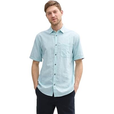 TOM TAILOR Heren overhemd korte mouwen regular fit linnen 37198 Pastel Turquoise Chambray XXL XXL TOM TAILOR Heren overhemd korte mouwen regular fit linnen 37198 Pastel Turquoise Chambray XXL XXL