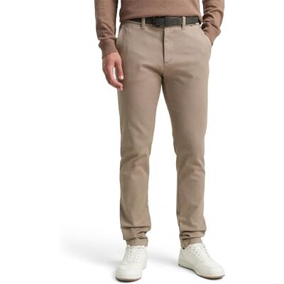TOM TAILOR Heren chino broek slim fit stretch piqué broek met riem 38564 zigzag structuur beige bruin 33W / 32L Taille 33 / lengte 32 TOM TAILOR Heren chino broek slim fit stretch piqué broek met riem 38564 zigzag structuur beige bruin 33W / 32L Taille 33 / lengte 32