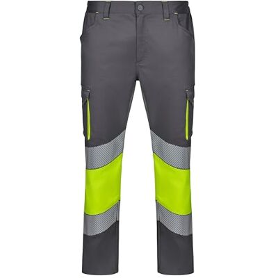 VELILLA Tweekleurige stretchbroek met gesegmenteerde band, professionele broek, uniseks, Grijs en neongeel, XXL XXL VELILLA Tweekleurige stretchbroek met gesegmenteerde band, professionele broek, uniseks, Grijs en neongeel, XXL XXL