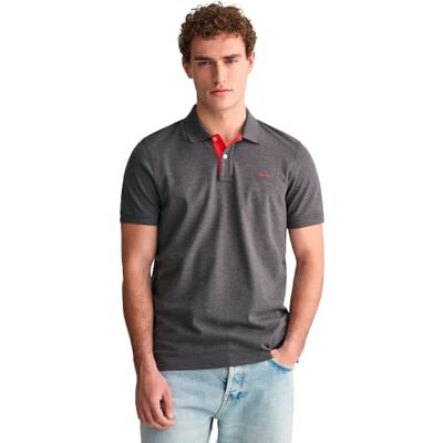 Gant Reg Contrast Pique Ss Rugger Rugger Korte Mouw Contrasterende Piqué Regular Man, Antraciet mix. XXL Gant Reg Contrast Pique Ss Rugger Rugger Korte Mouw Contrasterende Piqué Regular Man, Antraciet mix. XXL