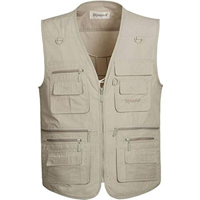 Hwalleum Outdoorvest voor heren, licht, vrije tijd, meerdere zakken, casual vest, sportjas, jas voor journalisten, ademend, duurzaam, mouwloos, jas voor kamperen, vissen, jacht, fotografie, Beige 5XL Hwalleum Outdoorvest voor heren, licht, vrije tijd, meerdere zakken, casual vest, sportjas, jas voor journalisten, ademend, duurzaam, mouwloos, jas voor kamperen, vissen, jacht, fotografie, Beige 5XL