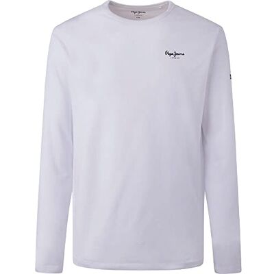 Pepe Jeans London Original Basic 3N T-shirt met lange mouwen voor heren, slim fit, katoen, stretch, ronde hals en logo, wit Pepe Jeans London Original Basic 3N T-shirt met lange mouwen voor heren, slim fit, katoen, stretch, ronde hals en logo, wit