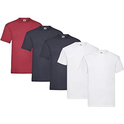 Fruit of the Loom Zwaar T-shirt voor heren (5 stuks), 2 x wit + 2 x diep marineblauw + 1 x donkerrood + 1 x aankoopnotitieblok Hl, L L Fruit of the Loom Zwaar T-shirt voor heren (5 stuks), 2 x wit + 2 x diep marineblauw + 1 x donkerrood + 1 x aankoopnotitieblok Hl, L L