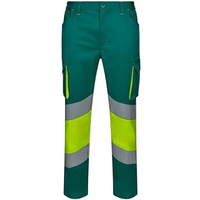 VELILLA Tweekleurige stretchbroek met gesegmenteerde band, professionele broek, uniseks, groen en neongeel, M M VELILLA Tweekleurige stretchbroek met gesegmenteerde band, professionele broek, uniseks, groen en neongeel, M M
