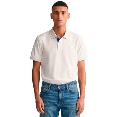 Gant Reg Contrast Pique Ss Rugger Rugger Korte Mouw Contrasterende Piqué Regular Man, Eierschaal XL Gant Reg Contrast Pique Ss Rugger Rugger Korte Mouw Contrasterende Piqué Regular Man, Eierschaal XL