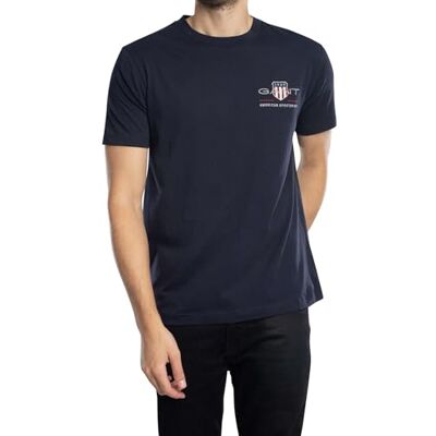 Gant Heren T-shirt Regular Archive Shield, Tartan Groen, Blauw (donkerblauw), S S Gant Heren T-shirt Regular Archive Shield, Tartan Groen, Blauw (donkerblauw), S S