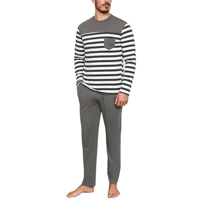 Aseniza Winterpyjama voor heren, lange mouwen, katoen, eenvoudig en elegant, zachte loungewear pyjama M Aseniza Winterpyjama voor heren, lange mouwen, katoen, eenvoudig en elegant, zachte loungewear pyjama M