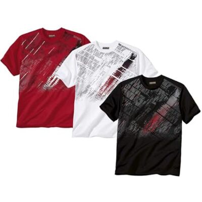 ATLAS FOR MEN 3 stuks heren t-shirts, ronde hals, korte mouwen, grafische print, T-shirt van katoen, wit, antraciet en oranje. Verkrijgbaar in de maten M tot 5XL L ATLAS FOR MEN 3 stuks heren t-shirts, ronde hals, korte mouwen, grafische print, T-shirt van katoen, wit, antraciet en oranje. Verkrijgbaar in de maten M tot 5XL L