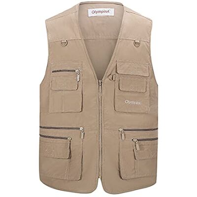 Hwalleum Outdoorvest voor heren, licht, vrije tijd, meerdere zakken, casual vest, sportjas, journalist, ademend, duurzaam, mouwloos, jas voor kamperen, vissen, jacht, fotografie, Donkere Khaki XXL Hwalleum Outdoorvest voor heren, licht, vrije tijd, meerdere zakken, casual vest, sportjas, journalist, ademend, duurzaam, mouwloos, jas voor kamperen, vissen, jacht, fotografie, Donkere Khaki XXL