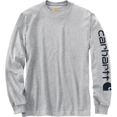 Carhartt Herenshirt met lange mouwen met Signature logo, Grijs (Heather Grey) XXL Carhartt Herenshirt met lange mouwen met Signature logo, Grijs (Heather Grey) XXL