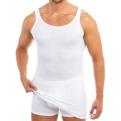 HERMKO 3007 Set van 3 herenshirts extra lang (+ca. 10 cm), tanktop van 100% biologisch katoen, wit, 4XL 4XL HERMKO 3007 Set van 3 herenshirts extra lang (+ca. 10 cm), tanktop van 100% biologisch katoen, wit, 4XL 4XL