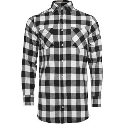 Urban Classics Side-Zip Long Checked Flanellen herenhemd, casual, meerkleurig (zwart/wit 00050) S Urban Classics Side-Zip Long Checked Flanellen herenhemd, casual, meerkleurig (zwart/wit 00050) S