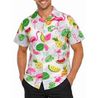 King Kameha Hawaiiaans Overhemd Hawaii-Overhemd Shirt Heren Korte Mouw Voorvak Hawaiian Afdrukken Flamingo Meloen, Flamingo Melon Wit, 4XL 4XL King Kameha Hawaiiaans Overhemd Hawaii-Overhemd Shirt Heren Korte Mouw Voorvak Hawaiian Afdrukken Flamingo Meloen, Flamingo Melon Wit, 4XL 4XL