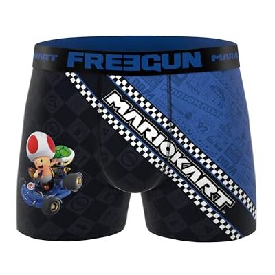 FREEGUN Boxershorts voor heren, grappig en kleurrijk Mariokart-motief in de kleur blauw, comfortabele en elastische pasvorm, ademende stof S FREEGUN Boxershorts voor heren, grappig en kleurrijk Mariokart-motief in de kleur blauw, comfortabele en elastische pasvorm, ademende stof S
