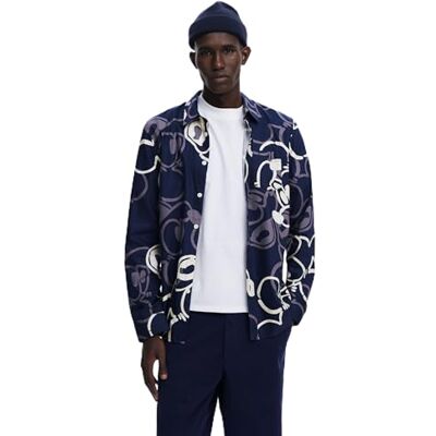 Desigual Man Woven T-shirt met lange mouwen voor heren, Blauw, L L Desigual Man Woven T-shirt met lange mouwen voor heren, Blauw, L L