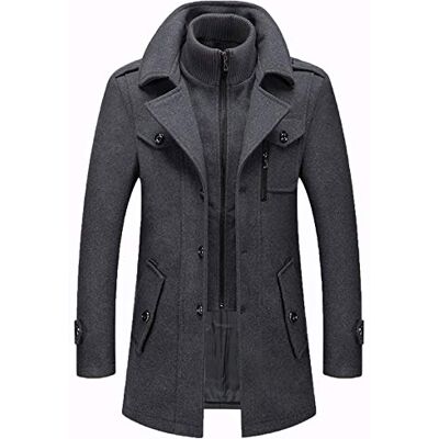 MWbetsy Warme wollen jas voor heren, afneembare dubbele kraag, erwtenjas, casual, winter, business, slim fit, jas met katoenen voering, dikke buitenkant, winddichte jas voor buiten, Grijs, 4XL MWbetsy Warme wollen jas voor heren, afneembare dubbele kraag, erwtenjas, casual, winter, business, slim fit, jas met katoenen voering, dikke buitenkant, winddichte jas voor buiten, Grijs, 4XL