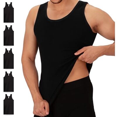 Celodoro 5 stuks tanktops voor heren, 100% katoen, fijne rib, ademende tanktops voor heren, zweetafvoerend, zwart., L L Celodoro 5 stuks tanktops voor heren, 100% katoen, fijne rib, ademende tanktops voor heren, zweetafvoerend, zwart., L L
