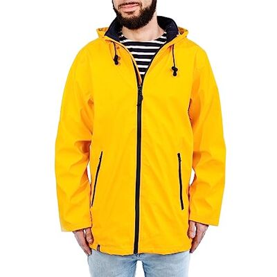 Breizh Ocean Gewaxt, regenjas voor heren, Sarzeau, regenkleding met capuchon, gelaste naden voor volledige waterdichtheid. Gevoerd met strepen in maritieme stijl. XL Breizh Ocean Gewaxt, regenjas voor heren, Sarzeau, regenkleding met capuchon, gelaste naden voor volledige waterdichtheid. Gevoerd met strepen in maritieme stijl. XL