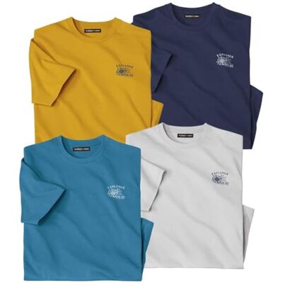ATLAS FOR MEN Set van 4 T-shirts voor heren korte mouwen verkrijgbaar in grote maten van M tot 5XL, Blauw, lichtgrijs, oker, marineblauw, 5XL 5XL ATLAS FOR MEN Set van 4 T-shirts voor heren korte mouwen verkrijgbaar in grote maten van M tot 5XL, Blauw, lichtgrijs, oker, marineblauw, 5XL 5XL