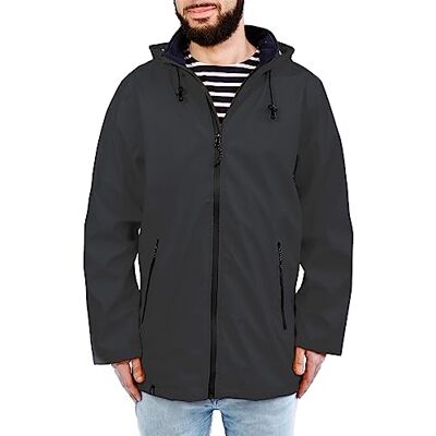 Breizh Ocean Gewaxt, regenjas voor heren, Sarzeau, regenkleding met capuchon, gelaste naden voor volledige waterdichtheid. Gevoerd met strepen in maritieme stijl. 4XL Breizh Ocean Gewaxt, regenjas voor heren, Sarzeau, regenkleding met capuchon, gelaste naden voor volledige waterdichtheid. Gevoerd met strepen in maritieme stijl. 4XL