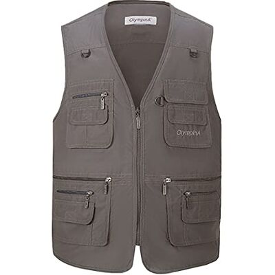 Hwalleum Outdoorvest voor heren, licht, vrije tijd, meerdere zakken, casual vest, sportjas, journalist, ademend, duurzaam, mouwloos, jas voor kamperen, vissen, jacht, fotografie, Groene Olijf XL Hwalleum Outdoorvest voor heren, licht, vrije tijd, meerdere zakken, casual vest, sportjas, journalist, ademend, duurzaam, mouwloos, jas voor kamperen, vissen, jacht, fotografie, Groene Olijf XL