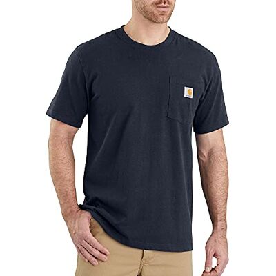 Carhartt K87 Lockeres, zwaar, kort T-shirt met zak voor heren (1 stuk), Navy Blauw L Carhartt K87 Lockeres, zwaar, kort T-shirt met zak voor heren (1 stuk), Navy Blauw L