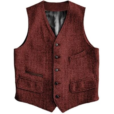 Solovedress Vintage vest voor heren, klassiek, wol, regular fit, formeel, voor bruiloft, bruidsjonkers L Solovedress Vintage vest voor heren, klassiek, wol, regular fit, formeel, voor bruiloft, bruidsjonkers L