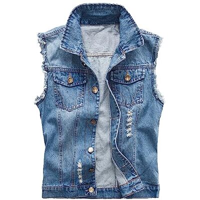 Kelmon Denim Jas Heren Vest voor Vintage Gescheurd Jeans Vest Heren Mouwloos Jasje Jeans Bovenkleding, Blauw, M M Kelmon Denim Jas Heren Vest voor Vintage Gescheurd Jeans Vest Heren Mouwloos Jasje Jeans Bovenkleding, Blauw, M M