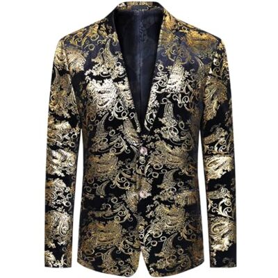 Allthemen Casual blazer voor heren, paisley-patroon, jacquard, slim fit, bloemenprint, elegant, chique jas XXL Allthemen Casual blazer voor heren, paisley-patroon, jacquard, slim fit, bloemenprint, elegant, chique jas XXL