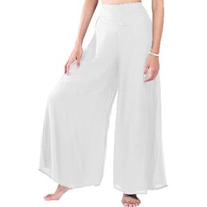 Lofbaz Hippie Palazzo Yogabroek voor dames, brede pijpen, effen wit XL Lofbaz Hippie Palazzo Yogabroek voor dames, brede pijpen, effen wit XL
