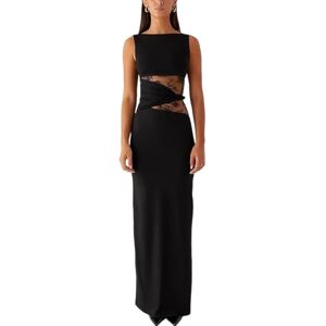 AOWVUTS Lange jurk voor dames, maxi-jurk, sexy, mouwloos, nauwsluitend, elegante jurk van kant, bloemenpatroon, patchwork, avondjurk, bodycon, ronde hals, voor disco, cocktail, bruiloft, club M AOWVUTS Lange jurk voor dames, maxi-jurk, sexy, mouwloos, nauwsluitend, elegante jurk van kant, bloemenpatroon, patchwork, avondjurk, bodycon, ronde hals, voor disco, cocktail, bruiloft, club M