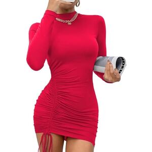 Rongseng Nauwsluitende damesjurk Opstaande kraag Nauwsluitende mini-jurk met lange mouwen Sexy herfstjurk met trekkoord Nauwsluitende jurk Casual jurk met trekkoord, Rood S Rongseng Nauwsluitende damesjurk Opstaande kraag Nauwsluitende mini-jurk met lange mouwen Sexy herfstjurk met trekkoord Nauwsluitende jurk Casual jurk met trekkoord, Rood S