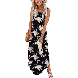 AUSELILY Dames zomer casual lange jurk cover-up strandjurk mouwloze jurk met zakken tanktop gesneden T-shirt jurk Morning Glory, L L AUSELILY Dames zomer casual lange jurk cover-up strandjurk mouwloze jurk met zakken tanktop gesneden T-shirt jurk Morning Glory, L L