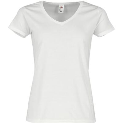 Fruit of the Loom Dames T-shirt met V-hals 150, 100% katoen, nauwsluitend, licht en ademend, V-hals met afneembaar label, zachte stof S Fruit of the Loom Dames T-shirt met V-hals 150, 100% katoen, nauwsluitend, licht en ademend, V-hals met afneembaar label, zachte stof S