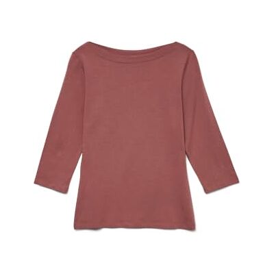 Vero Moda VMPANDA Dames stretch T-shirt 3/4 mouwen bootkraag regular fit lange mouwen roze/bruin, L L Vero Moda VMPANDA Dames stretch T-shirt 3/4 mouwen bootkraag regular fit lange mouwen roze/bruin, L L