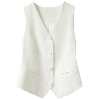 YONGHONGKEJI OutFyt Slim wit vest voor dames, mouwloos kostuumvest met enkele rij knopen, rugvest met V-hals, vintage vest, vest, kantoorvest, jas, Wit-417, L L YONGHONGKEJI OutFyt Slim wit vest voor dames, mouwloos kostuumvest met enkele rij knopen, rugvest met V-hals, vintage vest, vest, kantoorvest, jas, Wit-417, L L