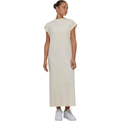 Urban Classics Lange jurk met lange schouders, damesjurk, Wit zand S Urban Classics Lange jurk met lange schouders, damesjurk, Wit zand S