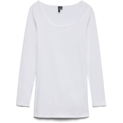 Vero Moda Vmmaxi My Ls damestop met lange mouwen en U-hals, Wit (helder wit) S Vero Moda Vmmaxi My Ls damestop met lange mouwen en U-hals, Wit (helder wit) S