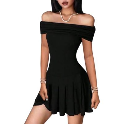AOWVUTS Damesjurk, elegant, mouwloos, sexy, korte jurk met blote schouders, casual, mini-avondjurk, zwart, nauwsluitend, bodycon, swing, zomer, voor disco, cocktailparty, zwart., XL XL AOWVUTS Damesjurk, elegant, mouwloos, sexy, korte jurk met blote schouders, casual, mini-avondjurk, zwart, nauwsluitend, bodycon, swing, zomer, voor disco, cocktailparty, zwart., XL XL