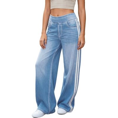 LaiEr Damesjeans met wijde pijpen, uniek design met kleurblokken, hoge taille met buikcompressie, rechte en losse pasvorm. Denim in broek met hoge elasticiteit, Lightbluenostalgic, L L Grande longueur LaiEr Damesjeans met wijde pijpen, uniek design met kleurblokken, hoge taille met buikcompressie, rechte en losse pasvorm. Denim in broek met hoge elasticiteit, Lightbluenostalgic, L L Grande longueur