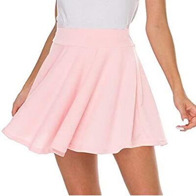 DRESHOW Retro basic rok, elastisch, uitlopend, minirok, plooirok, casual, voor dames en meisjes, Mini Rok Roze, L L DRESHOW Retro basic rok, elastisch, uitlopend, minirok, plooirok, casual, voor dames en meisjes, Mini Rok Roze, L L