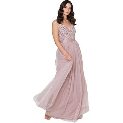 Maya Deluxe maxi-jurk voor dames, lange lengte, bruiloft, gast, bruidsmeisje, eindejaarsbal, zomer, avondjurk, V-hals, bandjes, strik, baljurk voor dames (1 stuk), mat roze. 54 Maya Deluxe maxi-jurk voor dames, lange lengte, bruiloft, gast, bruidsmeisje, eindejaarsbal, zomer, avondjurk, V-hals, bandjes, strik, baljurk voor dames (1 stuk), mat roze. 54