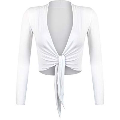 Gloop Bolero, mooie, elegante damesjas, lange mouwen, bolero-strik, Wit. XL Gloop Bolero, mooie, elegante damesjas, lange mouwen, bolero-strik, Wit. XL