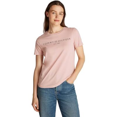 Tommy Hilfiger Dames T-shirt met korte mouwen en ronde hals, roze (mistig roze), XXS XXS Tommy Hilfiger Dames T-shirt met korte mouwen en ronde hals, roze (mistig roze), XXS XXS